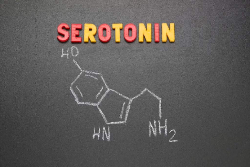 Serotonin chemical formulae written by chalk