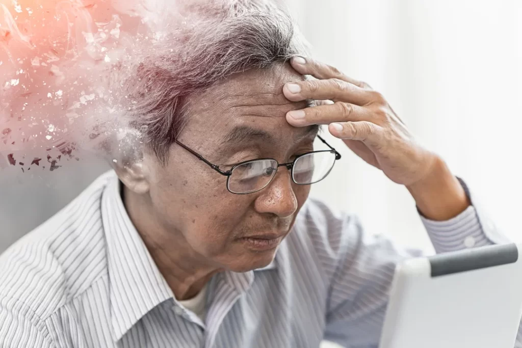 Asian elder lost memory from dementia or alzheimer disease concept