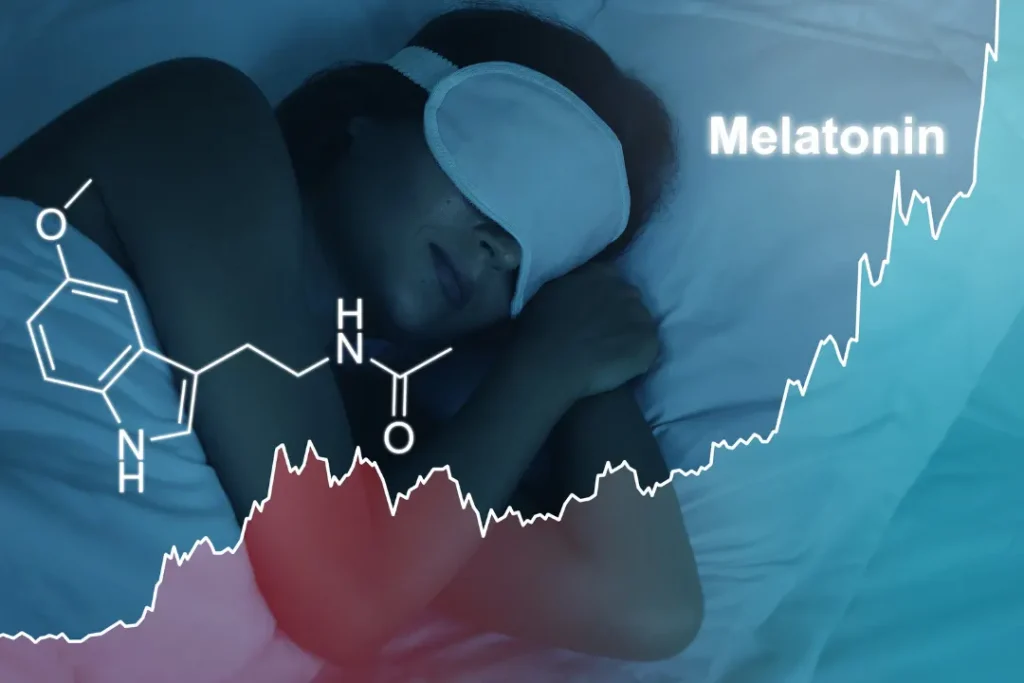 sleeping woman with a rising chart of melatonin level