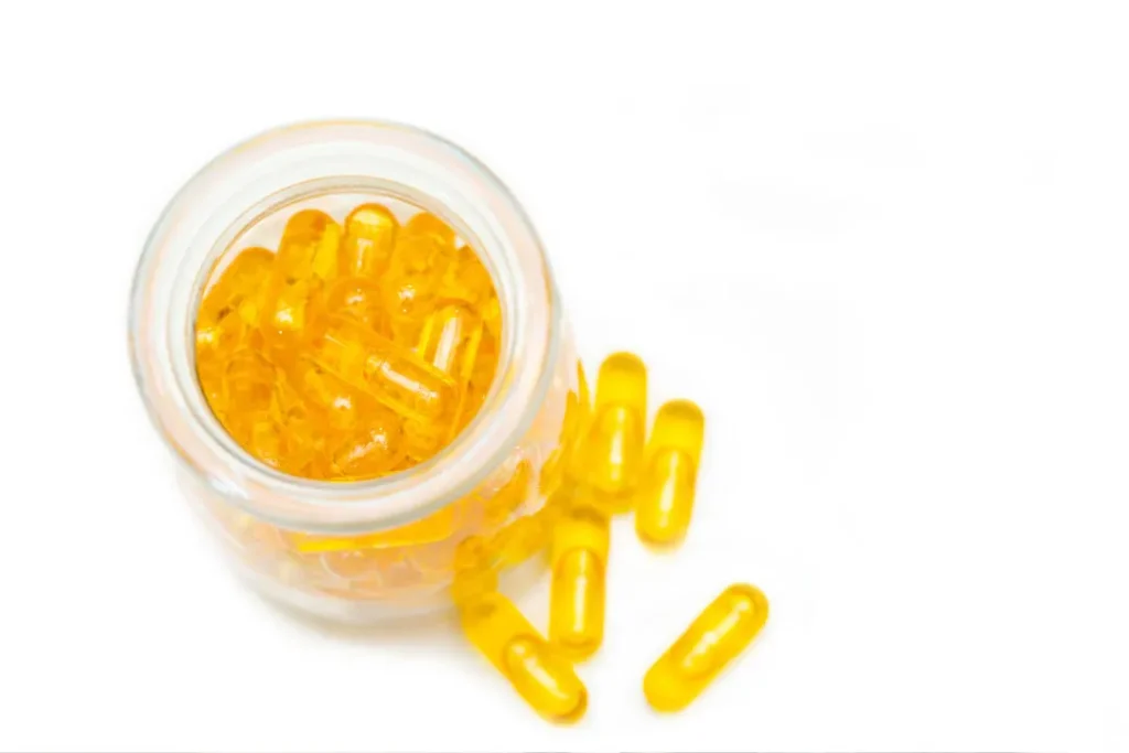 supplements in a bowl with white background