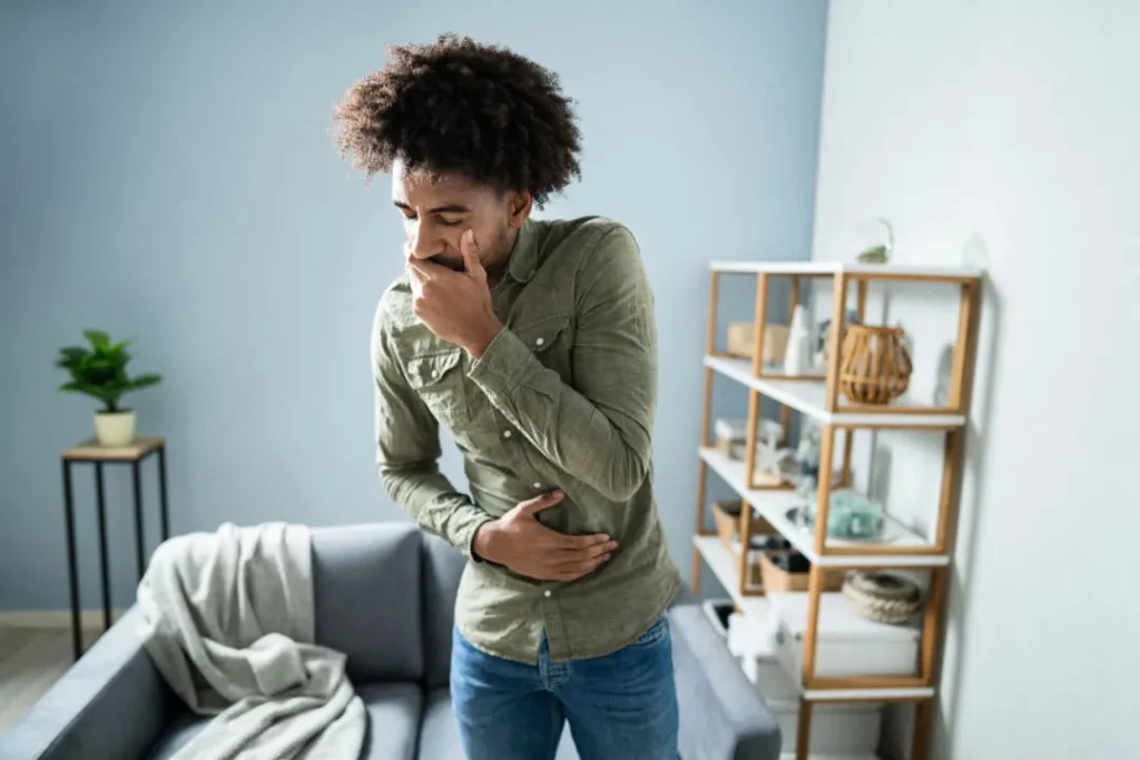 A boy having vomiting. 