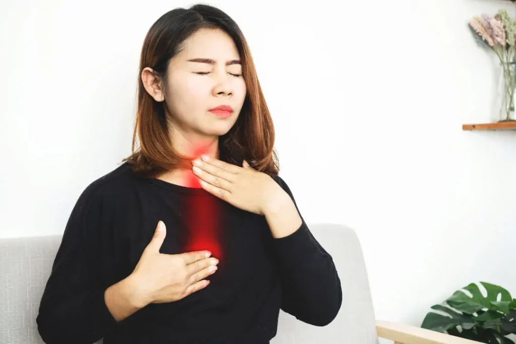 A lady having gastrointestinal discomfort.