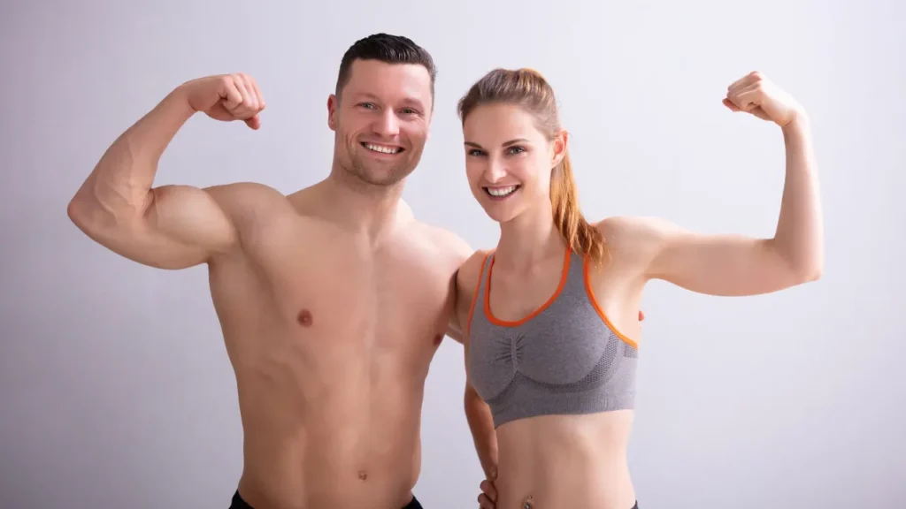 Couple having strong muscle. 