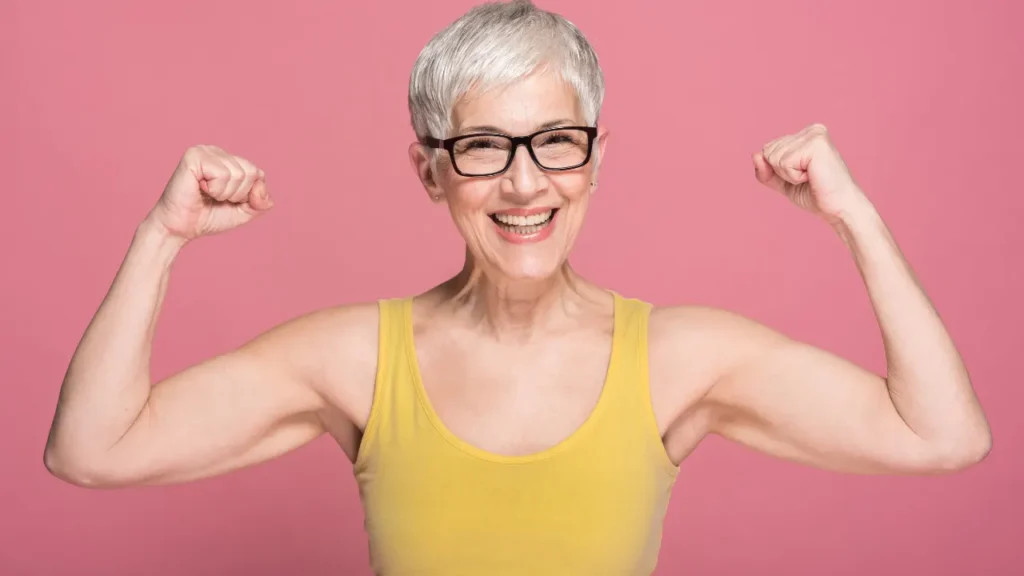 Old lady having strong muscles.
