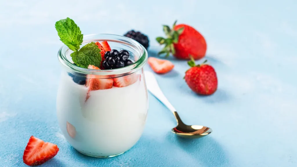 Yogurt with fresh fruits. 