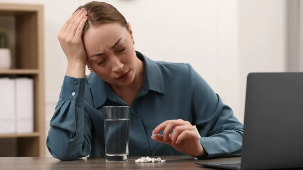 Lady is using antidepressant pills. 
