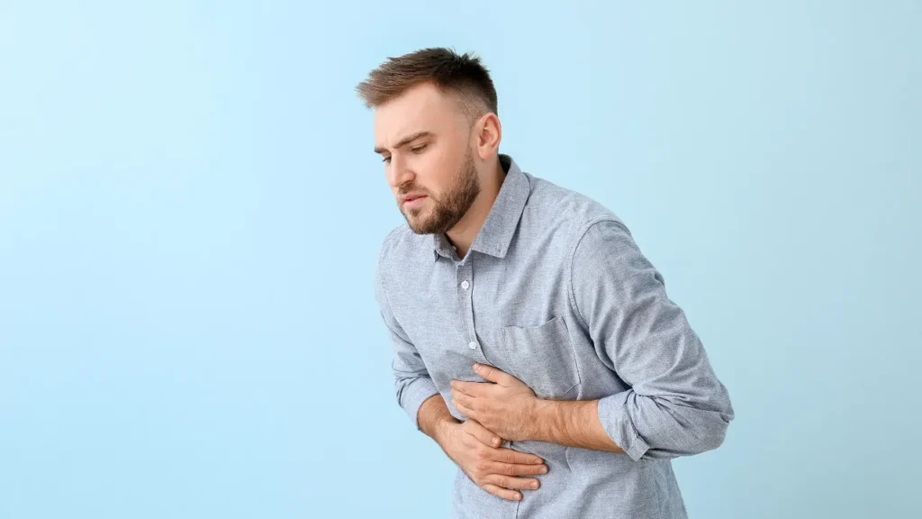 Man having belly pain. 