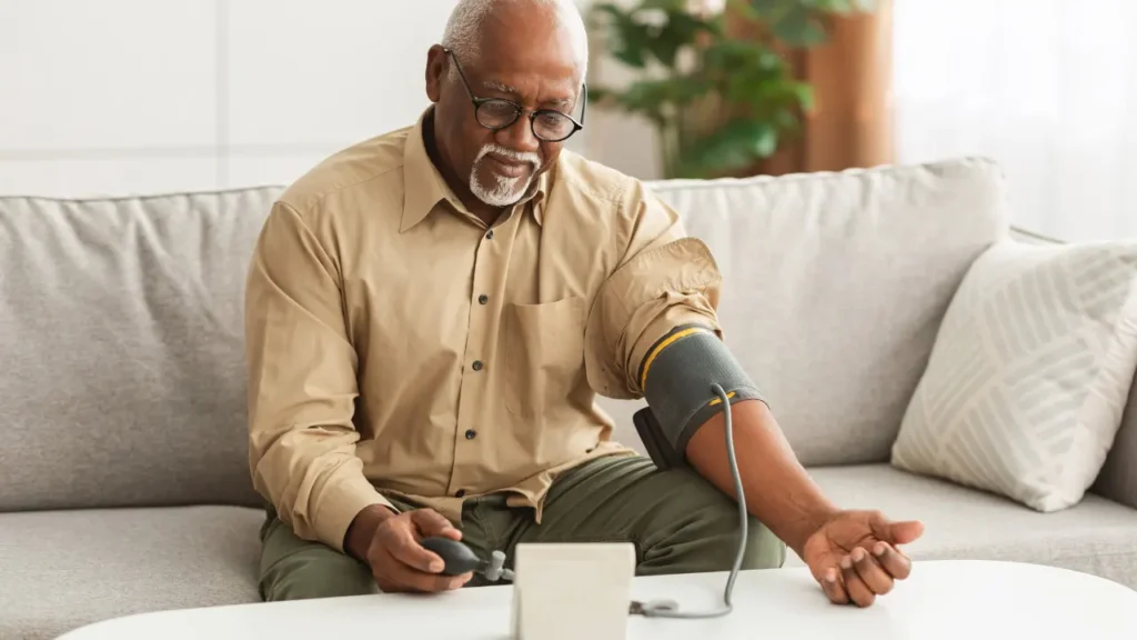 Man checking his blood pressure. 