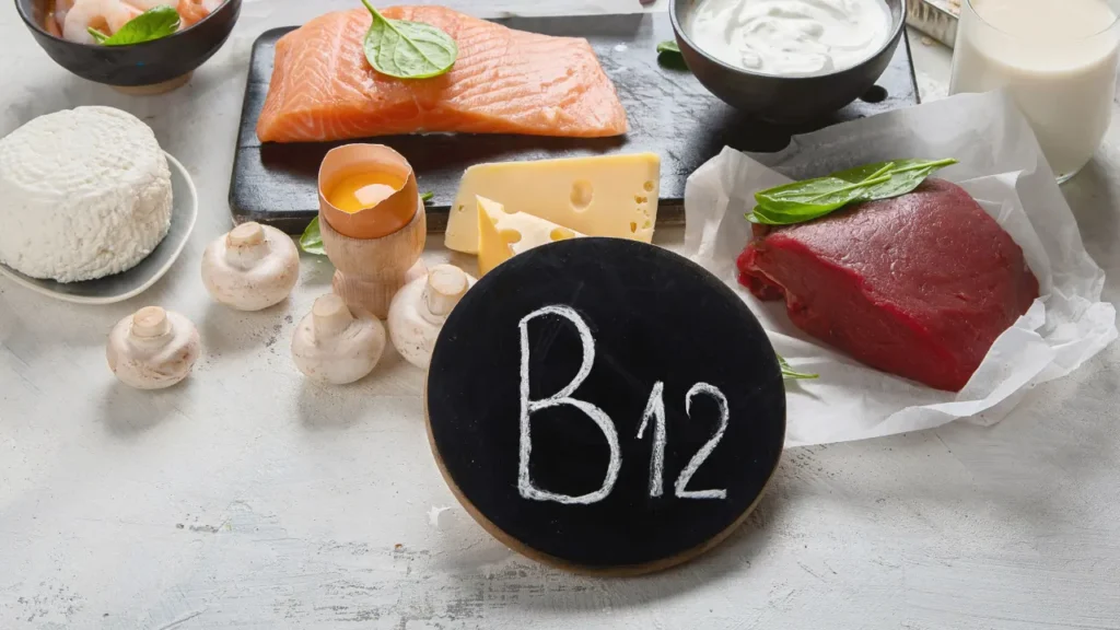 Food items rich in vitamin B12. 