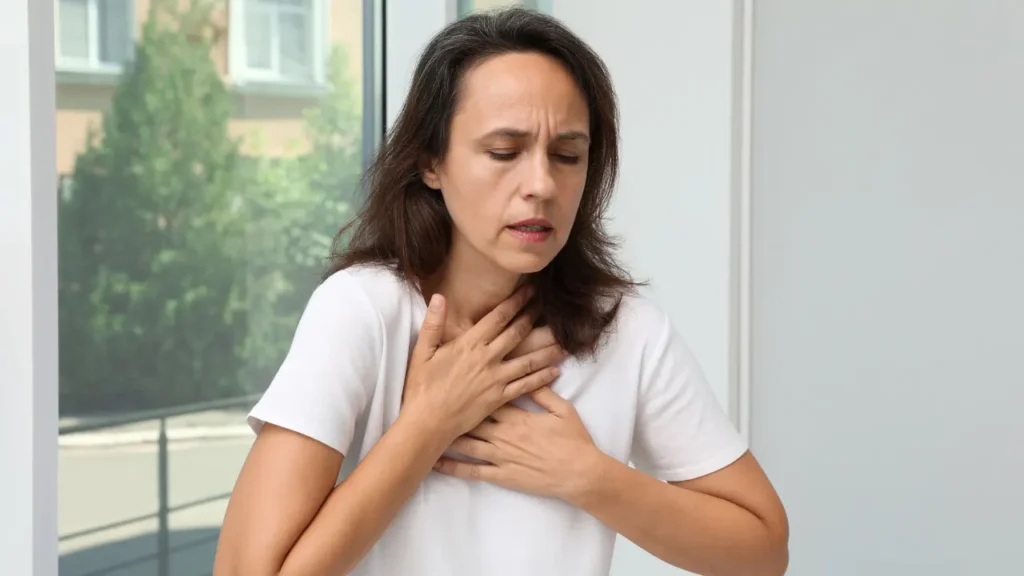 Lady having breathing problem. 