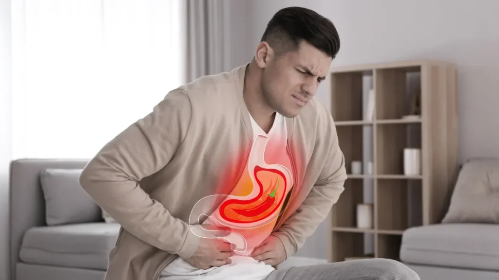 Man having stomach issue. 