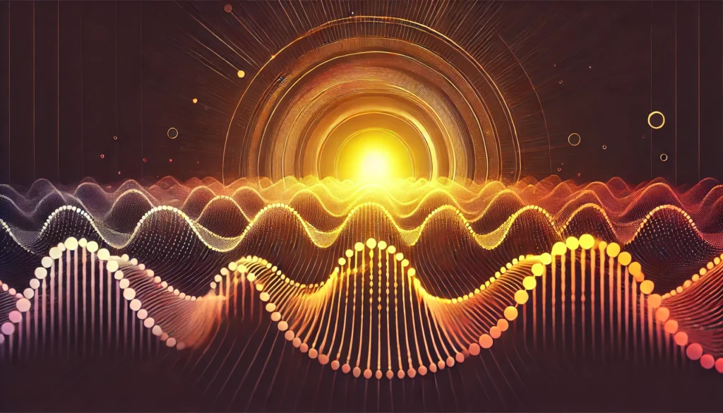 An abstract visualization of cortisol levels rising with the morning sun, featuring warm light gradients transitioning from dark to bright hues, symbolizing its role in wakefulness and energy.