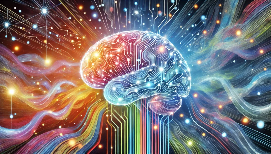 An artistic illustration of a brain with glowing pathways, symbolizing memory consolidation and cognitive processing during sleep, emphasizing the role of rest in learning success.