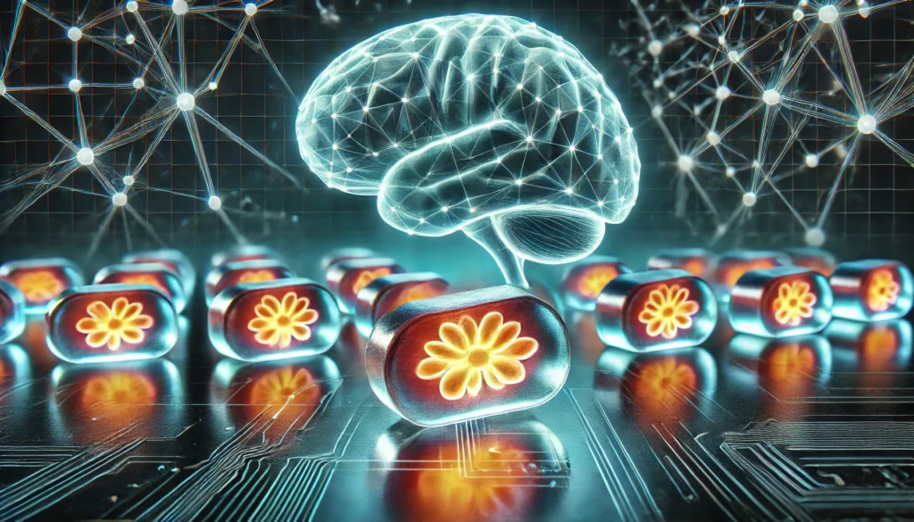 A futuristic close-up of brain health gummies with a glowing effect, placed on a reflective surface with a high-tech background featuring abstract neural connections.
ALT Text: "Glowing brain health gummies with a futuristic backdrop of neural connections, symbolizing cognitive enhancement and mental clarity."