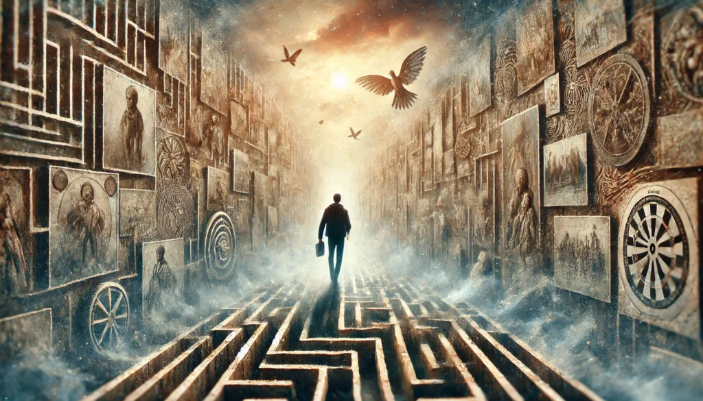 Why cant I remember anything? A person lost in a maze made of faded memories, illustrating difficulty in recalling information