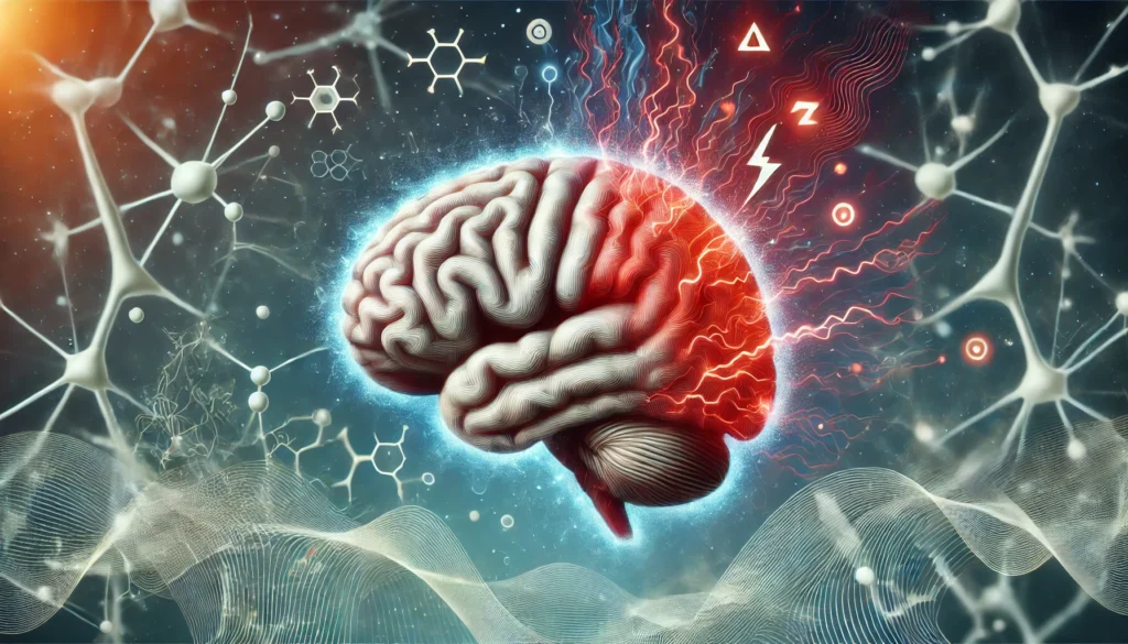 A scientific digital illustration highlighting the amygdala’s hyperactivity due to sleep deprivation, with a stylized brain and neural connections representing emotional dysregulation.