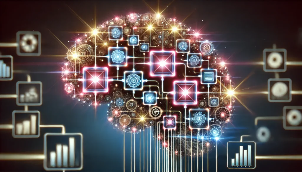 An abstract visualization of a brain with multiple glowing compartments, each managing different tasks simultaneously. The compartments light up dynamically, symbolizing working memory efficiency and cognitive multitasking.