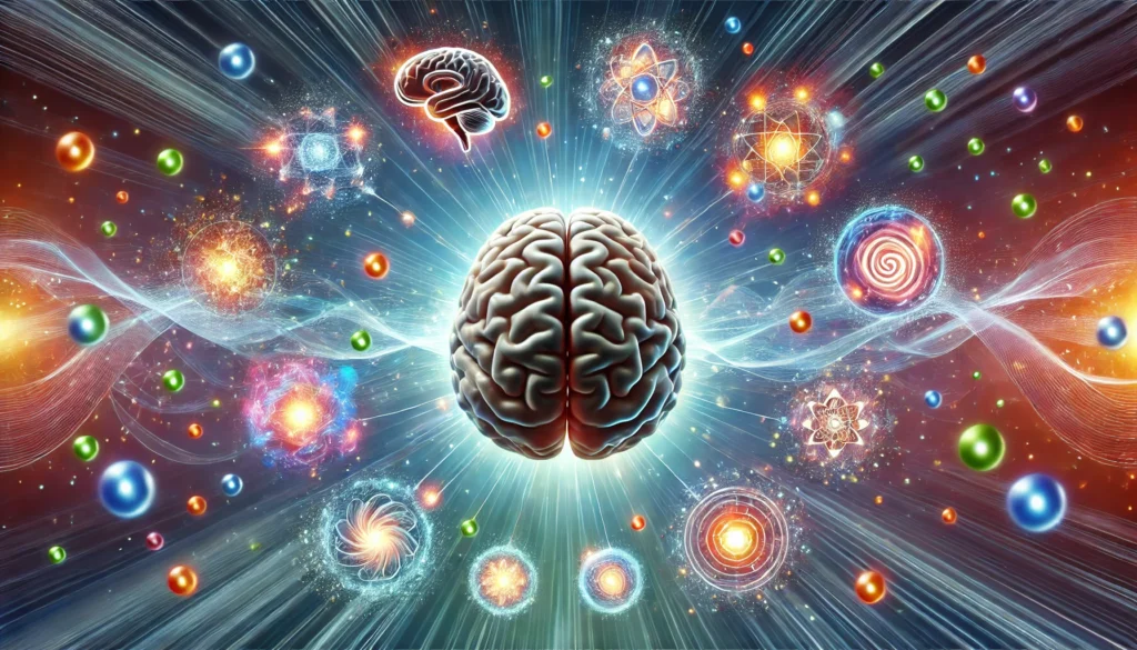 A surreal depiction of a human brain surrounded by floating memory orbs, symbolizing various strategies to boost memory. Each orb glows with energy, representing different cognitive techniques for improved retention.