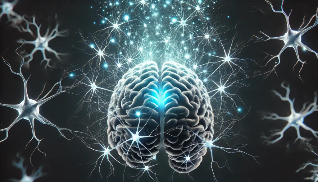 A conceptual visualization of neurons in the brain fading into darkness, illustrating the effects of sleep deprivation and bad memory causes