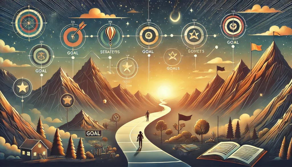A timeline with milestones marked by progress indicators, visually depicting the journey towards goal completion and personal growth