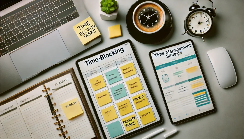 Highlighting strategic planning with sticky notes and a productivity app.