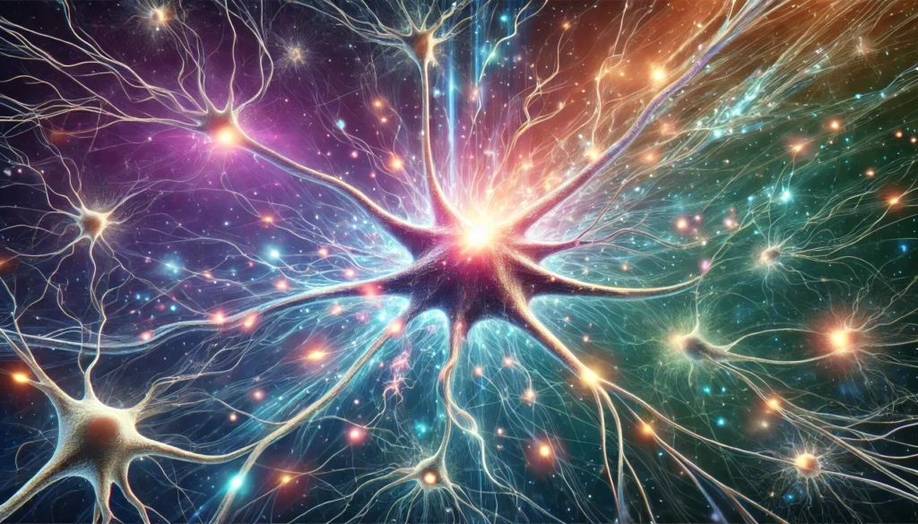 "A representation of synaptic plasticity in action, with neurons forming increasingly interconnected synapses, symbolizing neural adaptability and synapse strength."