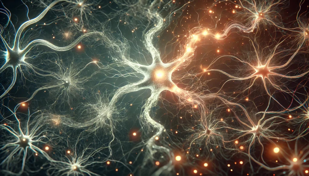 "A digital visualization of synaptic changes, showcasing neurons and synapses evolving, with some connections becoming stronger and others weakening, symbolizing synaptic plasticity."