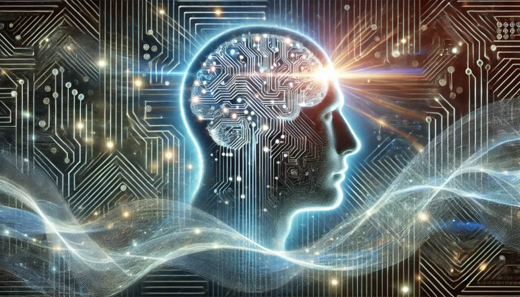 "A conceptual digital artwork of cognitive improvement, depicting a person in deep thought with glowing neural circuits and light patterns forming around their head, symbolizing enhanced brain function and focus."