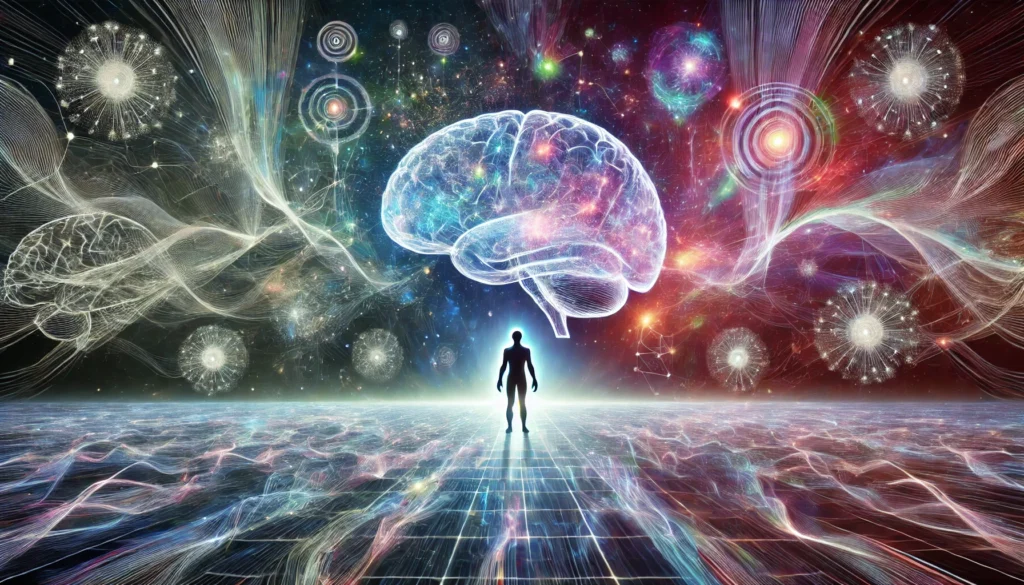 An artistic visualization of cognitive enhancement, showing a human head with radiant energy waves flowing outward, representing improved memory, focus, and mental agility.