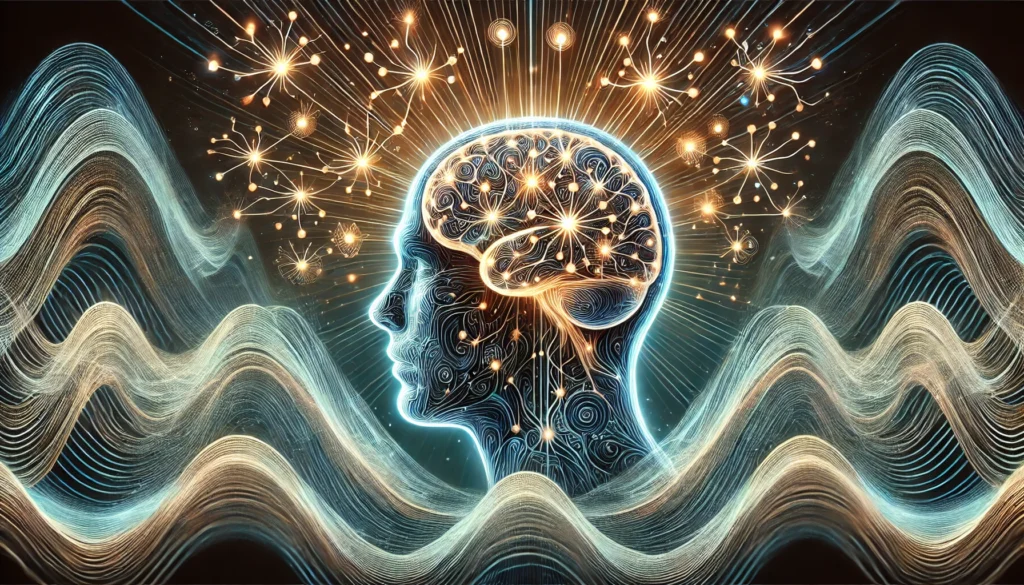 "An artistic representation of neural pathway strengthening, featuring a human brain with glowing synapses forming intricate connections, symbolizing ADHD-related cognitive improvements."