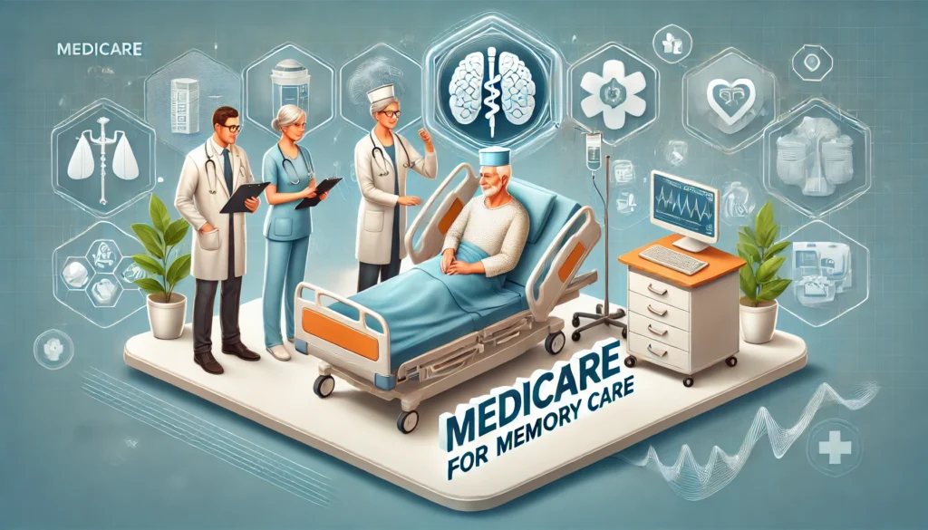 A modern hospital scene with an elderly patient receiving treatment, highlighting Medicare’s role in hospital and medical insurance.