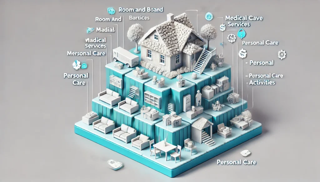 A conceptual representation of different cost components, such as medical services, room and board, and personalized care, illustrating the multi-faceted nature of memory care expenses