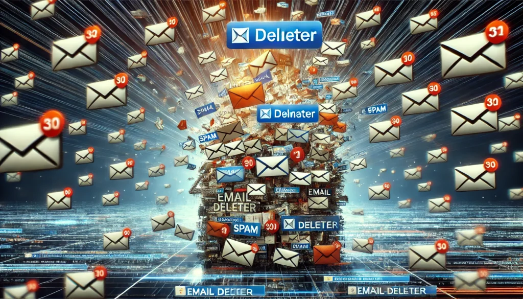 "A chaotic and overflowing inbox filled with spam emails, highlighting the need for an advanced email deleter to manage unwanted messages effectively."