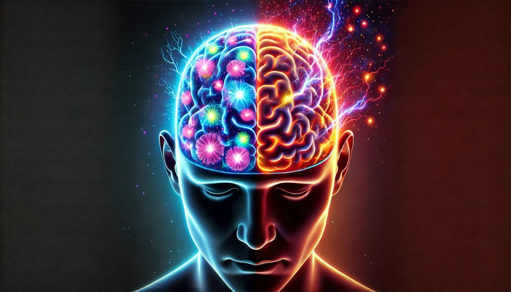A conceptual illustration of a human brain, half glowing with neural activity and half fading into darkness, symbolizing the contrast between a well-rested brain and a sleep-deprived brain.