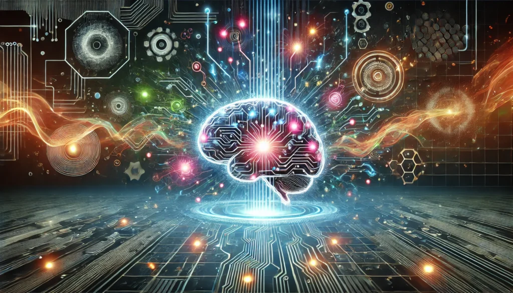 A neon-lit digital brain with circuits and energy waves flowing around it, symbolizing the effects of nootropic supplements in boosting cognitive function.