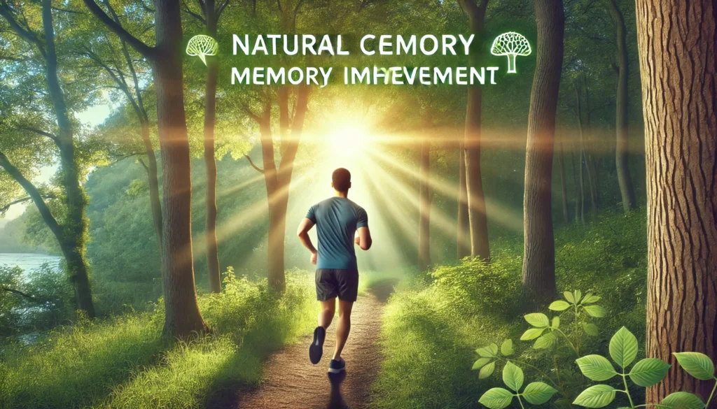 A person jogging through a forest trail at sunrise, symbolizing the link between physical exercise and enhanced memory, focus, and mental clarity.