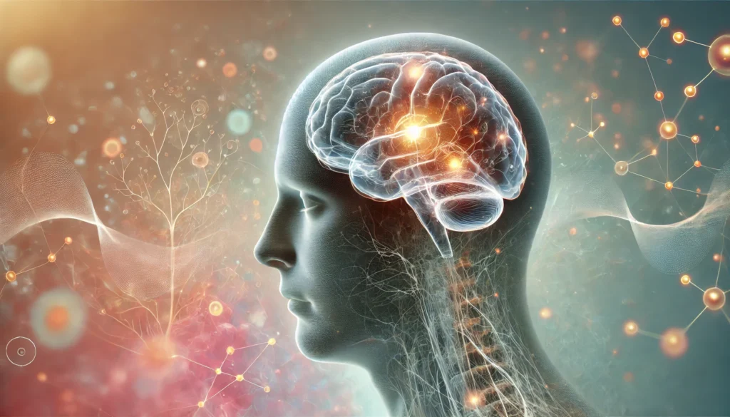 A conceptual visualization of the effects of lupus on brain function, featuring a semi-transparent human head with illuminated neural pathways, partially covered in a misty fog to illustrate cognitive challenges and healing.