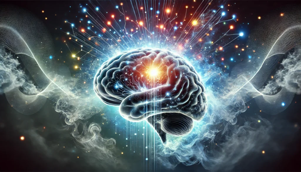 A futuristic digital rendering of a brain overcoming fog, with mist dissipating as glowing neural connections activate, illustrating the restoration of focus and cognitive function.
