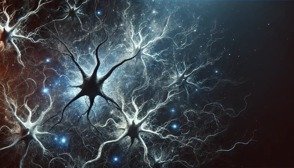 A dramatic artistic interpretation of tangled and weakened neurons, illustrating the structural and functional damage in the brain caused by chronic sleep deprivation.