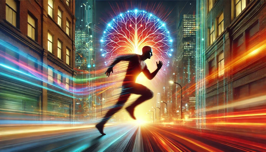A glowing, high-tech brain with electrified neural pathways, symbolizing cognitive enhancement and mental performance.