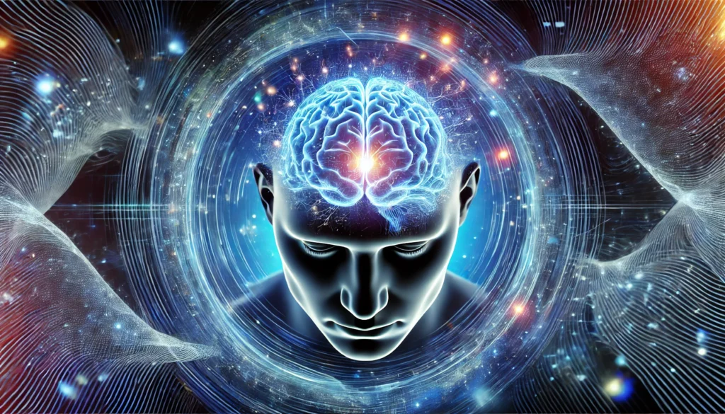 A digital artwork of a person in deep focus, surrounded by swirling energy waves representing cognitive enhancement. Their brain is illuminated with glowing neural activity, symbolizing improved memory and mental sharpness, set against a futuristic, abstract background