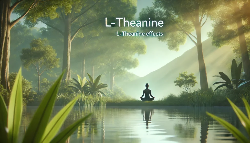 A peaceful nature scene with a person meditating by a tranquil lake, surrounded by lush green trees. The soft morning light filters through the trees, evoking a calming ambiance and a sense of relaxation, focus, and mental clarity