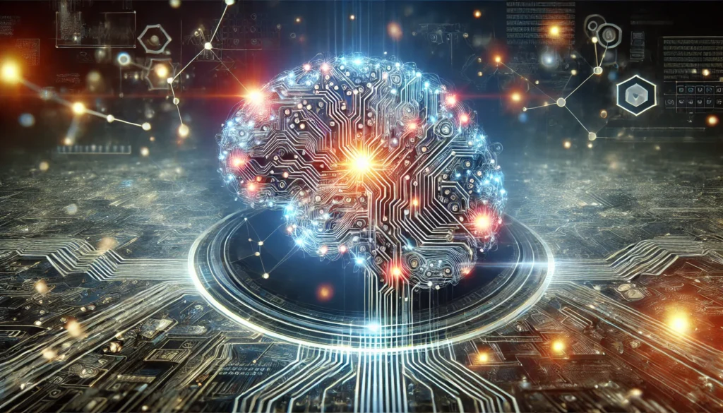 A digital brain composed of glowing circuits and neural pathways, symbolizing artificial intelligence and neuroscience research on memory. The background is futuristic and high-tech, emphasizing innovation in cognitive studies.