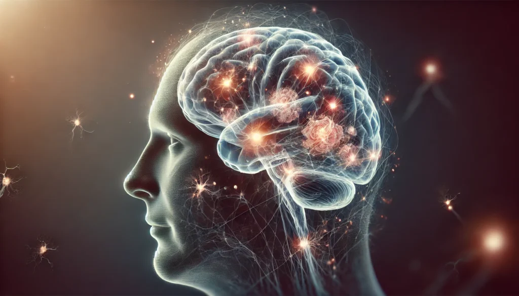 – A brain with slightly dimmed neural activity, balancing wisdom and experience while some connections begin to fade.