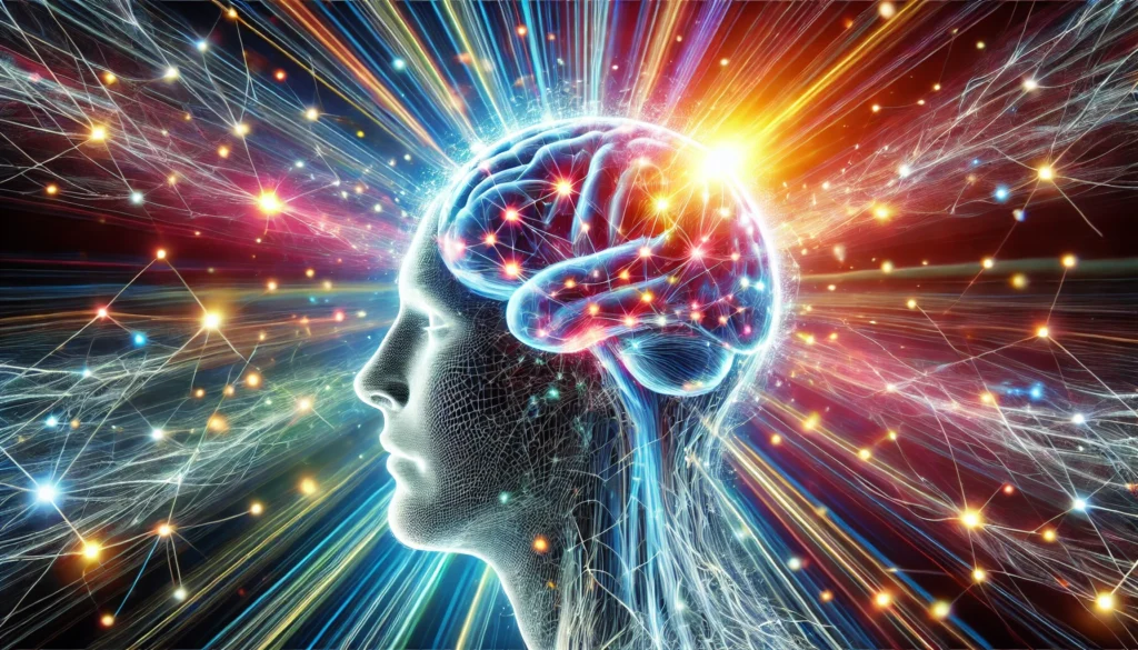 A conceptual illustration of a glowing human brain with bright, interconnected pathways, symbolizing enhanced cognitive function and mental clarity.
