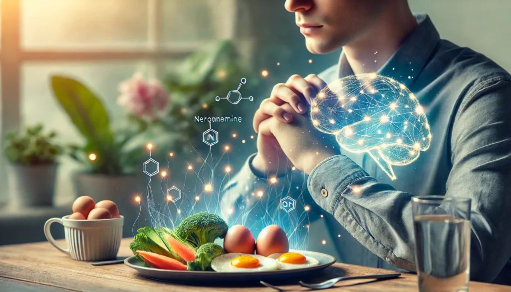"Visual representation of the brain with icons of choline, lutein, and protein sourced from eggs, illustrating how eggs support cognitive function, answering 'are eggs good for your brain.'"