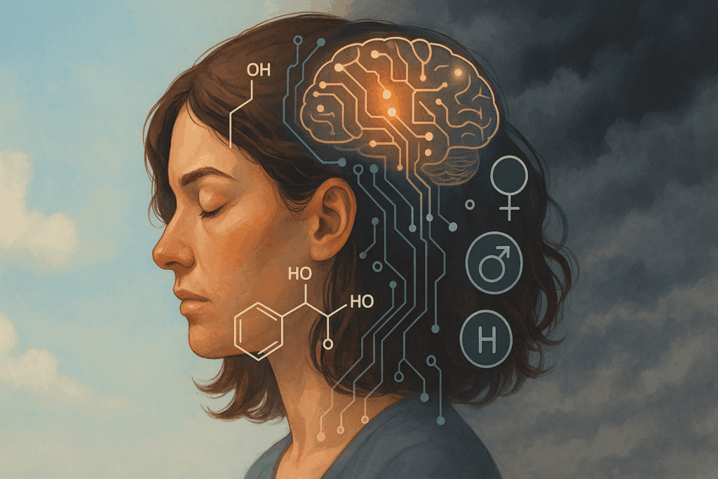 Woman meditating in a natural setting surrounded by Bacopa monnieri and Ginkgo leaves, symbolizing the best herb for ADHD and mental focus.