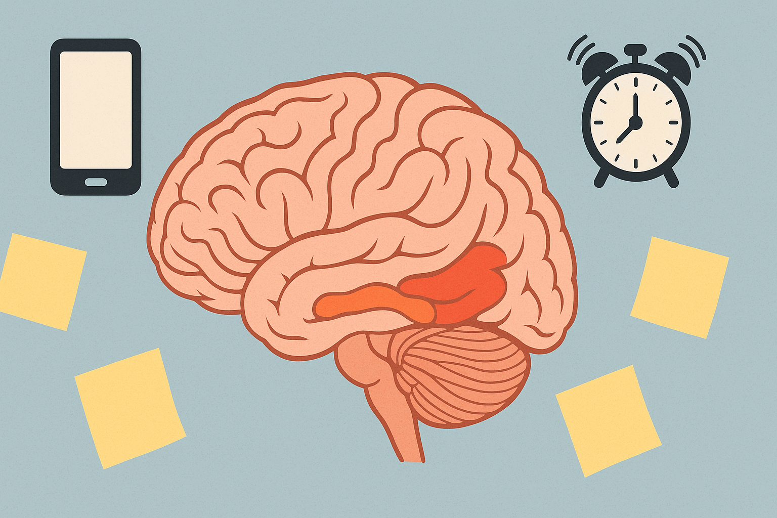 Human brain illustration with highlighted hippocampus and memory nodes, visually representing the meaning of forgetfulness in cognitive science.