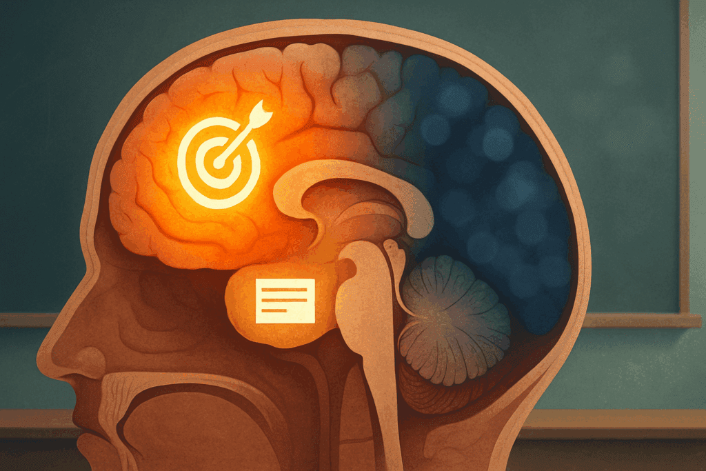 Brain diagram highlighting attention and memory regions, visualizing how ADHD affects cognition and addressing the question: does ADHD medication help with memory.