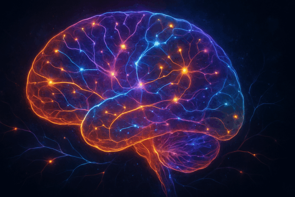Glowing neural pathways forming connections in the brain, illustrating the best study methods to retain information through memory encoding